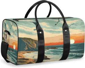 Summer Beach Coastal Travel Duffle Bag, Sports Gym Bags for Women Men, Carry On Weekender Overnight Bag, Ocean Landscape Scenery Workout Hospital Airplane Trips Bag