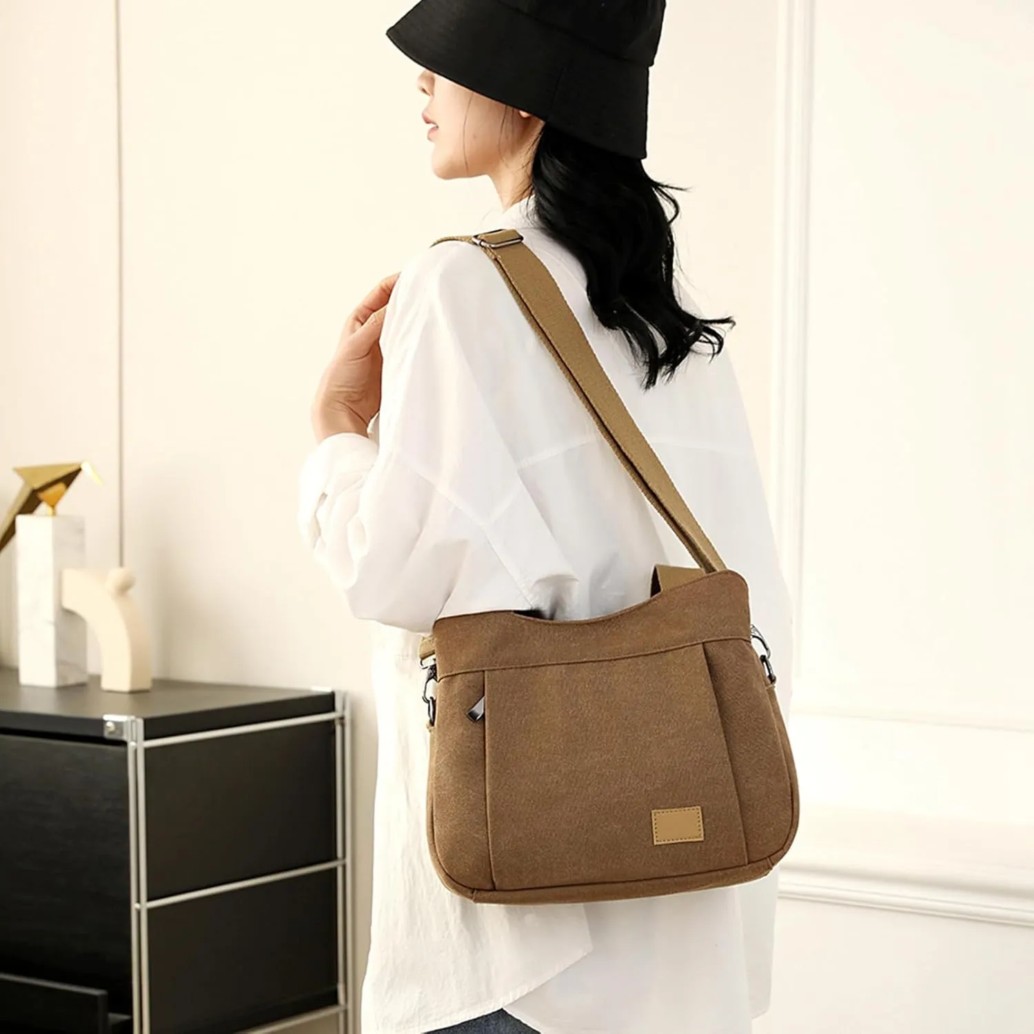 Sunshinejing Women's Canvas Purse Small Shoulder Tote Work Crossbody Bag Multi-pocket Handbag