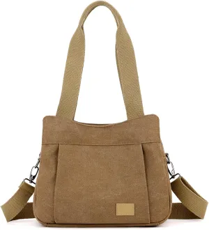 Sunshinejing Women's Canvas Purse Small Shoulder Tote Work Crossbody Bag Multi-pocket Handbag