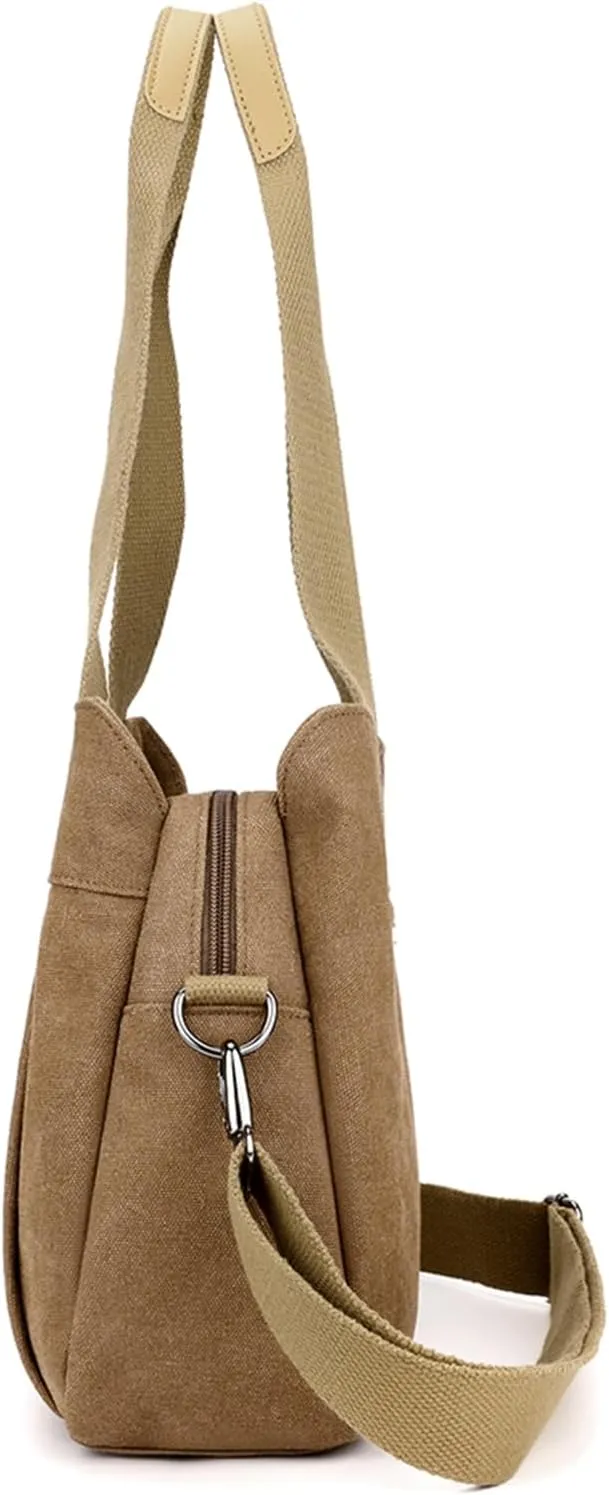 Sunshinejing Women's Canvas Purse Small Shoulder Tote Work Crossbody Bag Multi-pocket Handbag