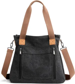 Sunshinejing Women's Canvas Tote Bag Work Shoulder Crossbody Bags Vintage Multi-pocket Handbags