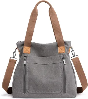 Sunshinejing Women's Canvas Tote Bag Work Shoulder Crossbody Bags Vintage Multi-pocket Handbags