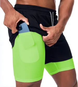 Surenow Men's Running Shorts Quick Dry Workout Gym Shorts Athletic 2-in-1 Stealth Shorts Outdoor Short for Men with Pockets