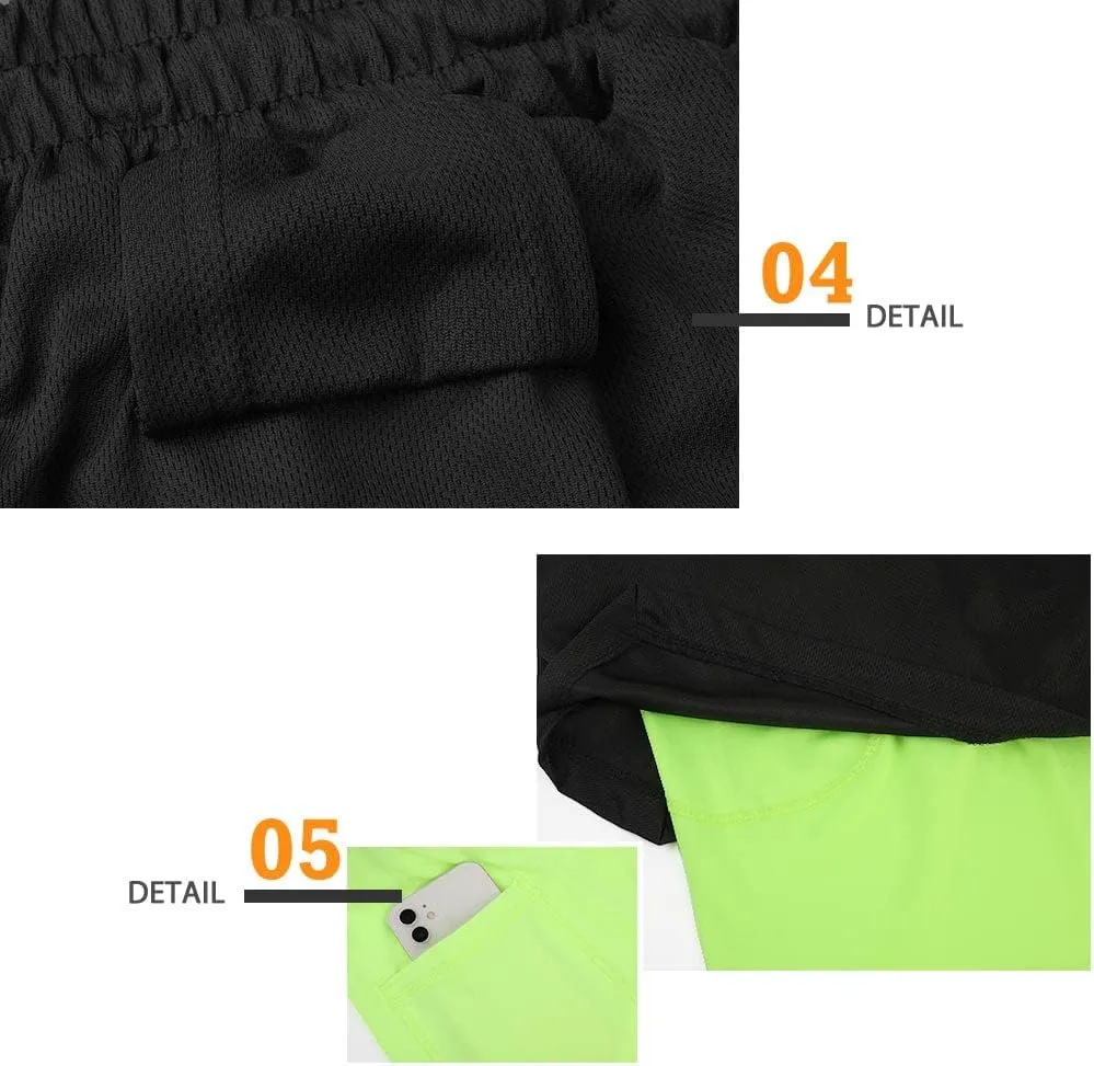 Surenow Men's Running Shorts Quick Dry Workout Gym Shorts Athletic 2-in-1 Stealth Shorts Outdoor Short for Men with Pockets