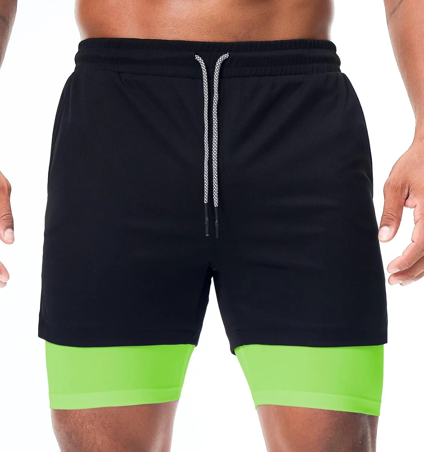 Surenow Men's Running Shorts Quick Dry Workout Gym Shorts Athletic 2-in-1 Stealth Shorts Outdoor Short for Men with Pockets