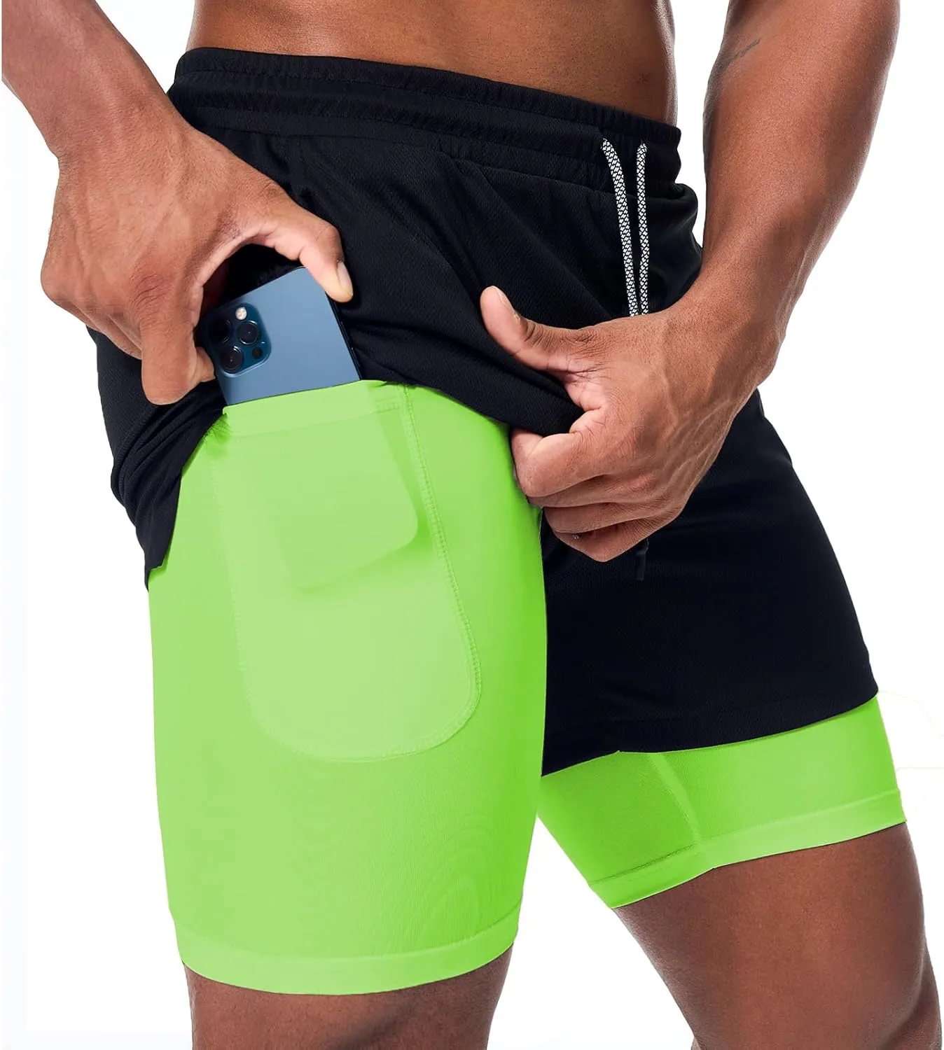 Surenow Men's Running Shorts Quick Dry Workout Gym Shorts Athletic 2-in-1 Stealth Shorts Outdoor Short for Men with Pockets