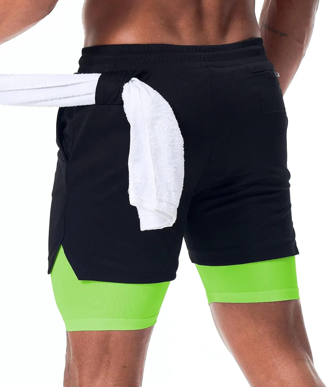 Surenow Men's Running Shorts Quick Dry Workout Gym Shorts Athletic 2-in-1 Stealth Shorts Outdoor Short for Men with Pockets