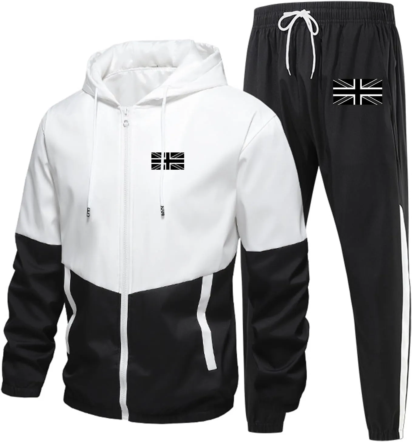 Sweatsuits for Men Flag Printed Full Zipper Long Sleeve Hoodies Jogging Pants Loose Breathable Workout Sport Clothes