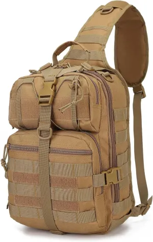 Tactical Sling Backpack, Military Rover Shoulder Pack, EDC Molle Assault Range Bag for Men (Khaki)