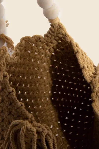 Tan Fringe Woven Beach Tote