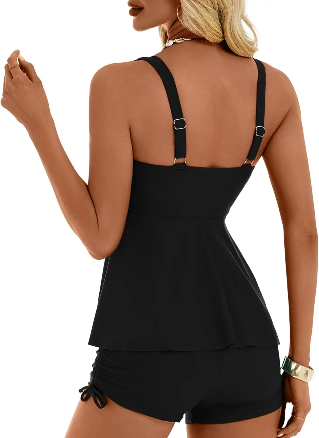 Tankini Swimsuits for Women Tummy Control Bathing Suits Ruched Drawstring Cute Swimwear