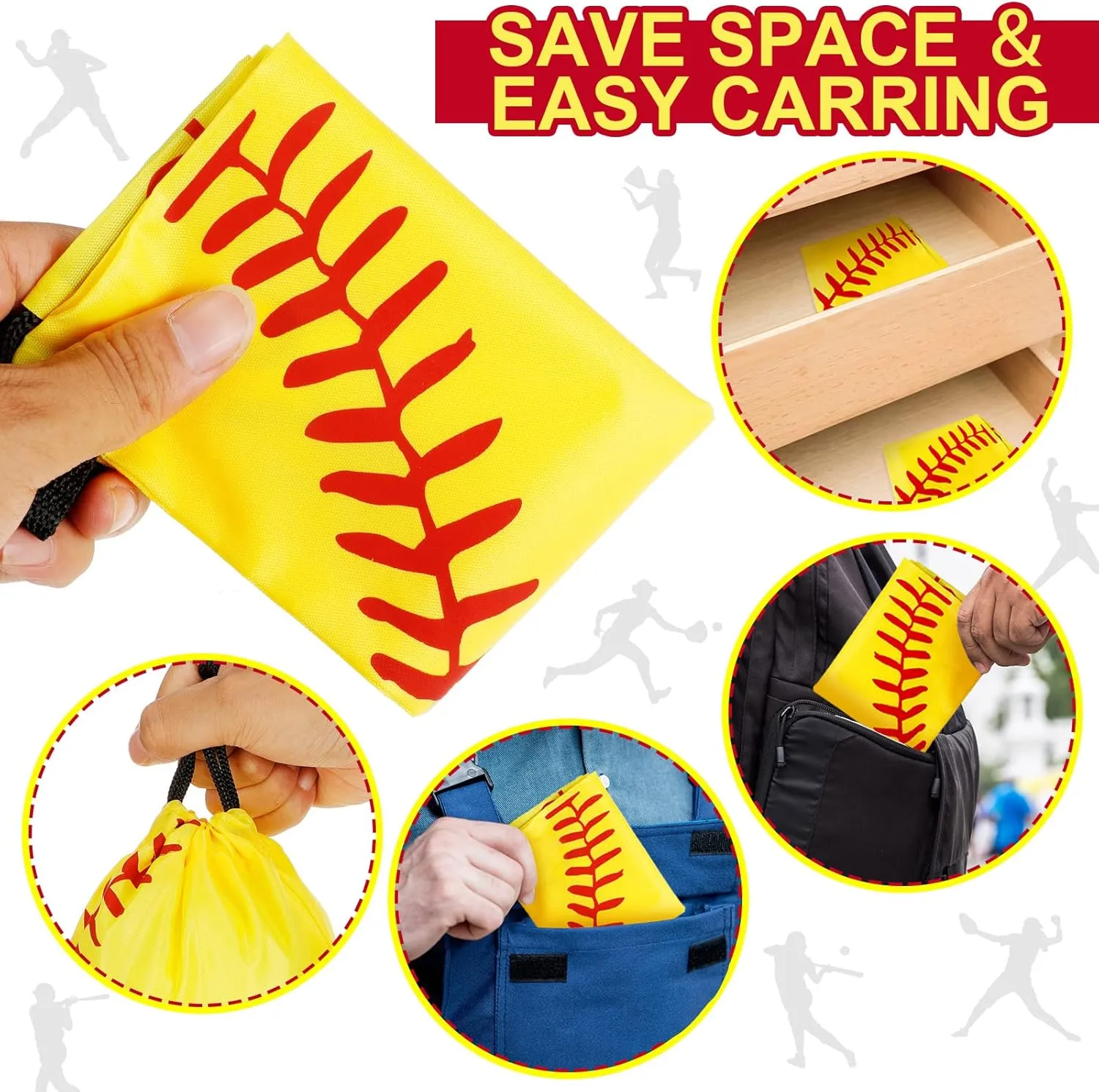 Tanlade 24 Pcs Sport Drawstring Bags Cinch Sack Candy Drawstring Bag Sport Party Goodie Favor Bags Supplies Gifts for Sports Party Men Women (Softball,7 x 10 Inch)