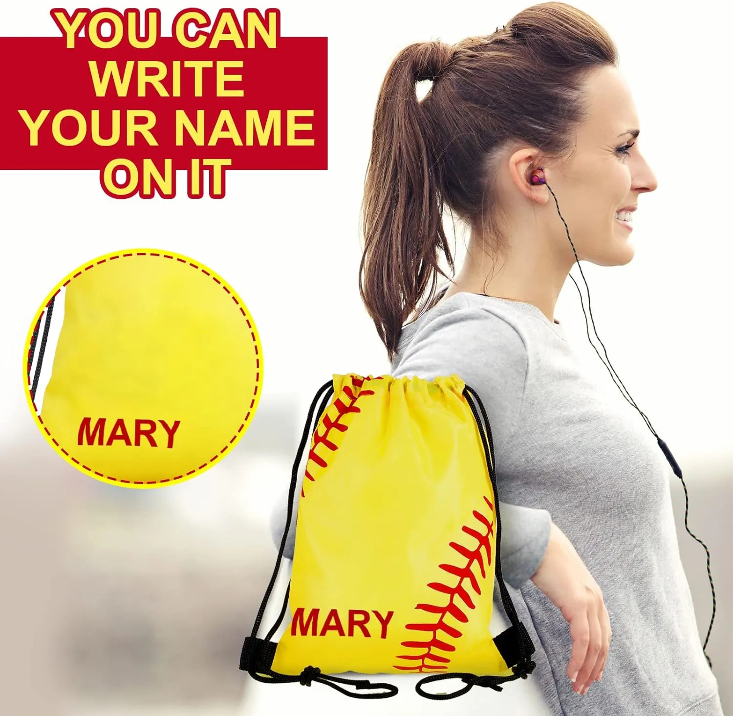Tanlade 24 Pcs Sport Drawstring Bags Cinch Sack Candy Drawstring Bag Sport Party Goodie Favor Bags Supplies Gifts for Sports Party Men Women (Softball,7 x 10 Inch)