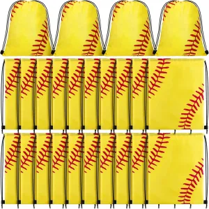 Tanlade 24 Pcs Sport Drawstring Bags Cinch Sack Candy Drawstring Bag Sport Party Goodie Favor Bags Supplies Gifts for Sports Party Men Women (Softball,7 x 10 Inch)