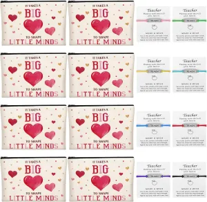 Teacher Appreciation Gifts, 8 Pcs Makeup Pouch Cosmetic Bag and 8 Pcs Teach Blessing Card Bracelets, Mother's Day Teachers' Day Graduation Thank You Gift for Teacher