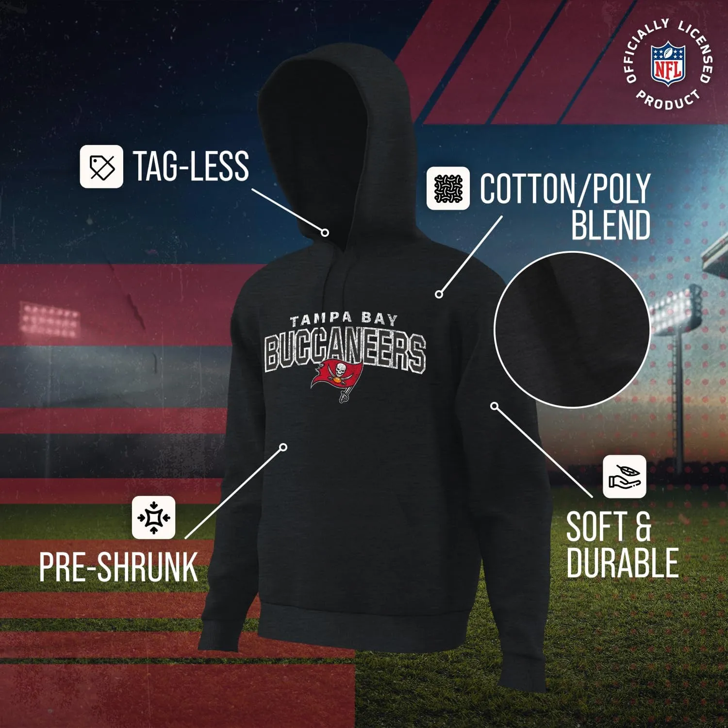 Team Fan Apparel NFL Adult Unisex Starting Fresh Ultra Soft Fleece Hooded Sweatshirt, Heathered Football Hoodie