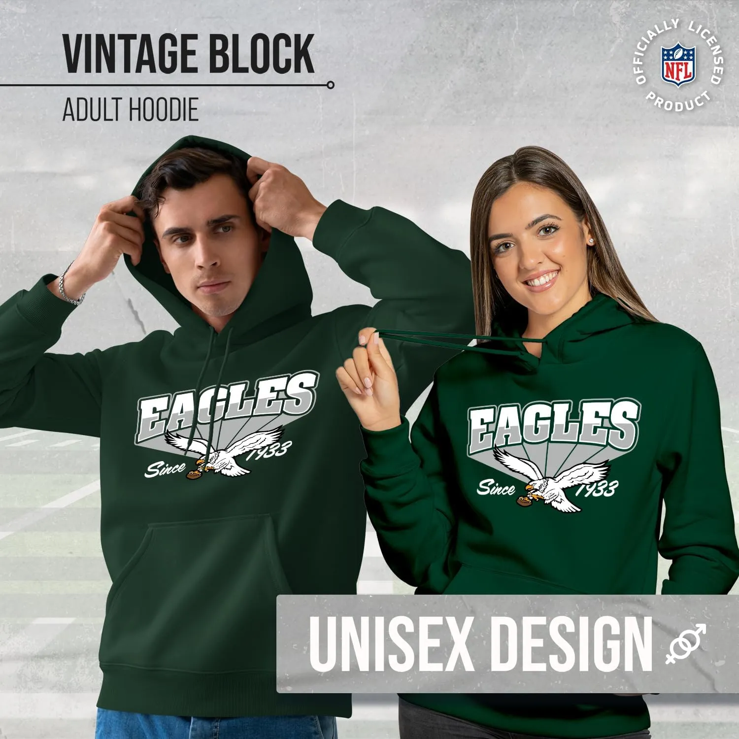 Team Fan Apparel NFL Adult Unisex Vintage Block Ultra Soft Fleece Hooded Sweatshirt, Officially Licensed Football Performance