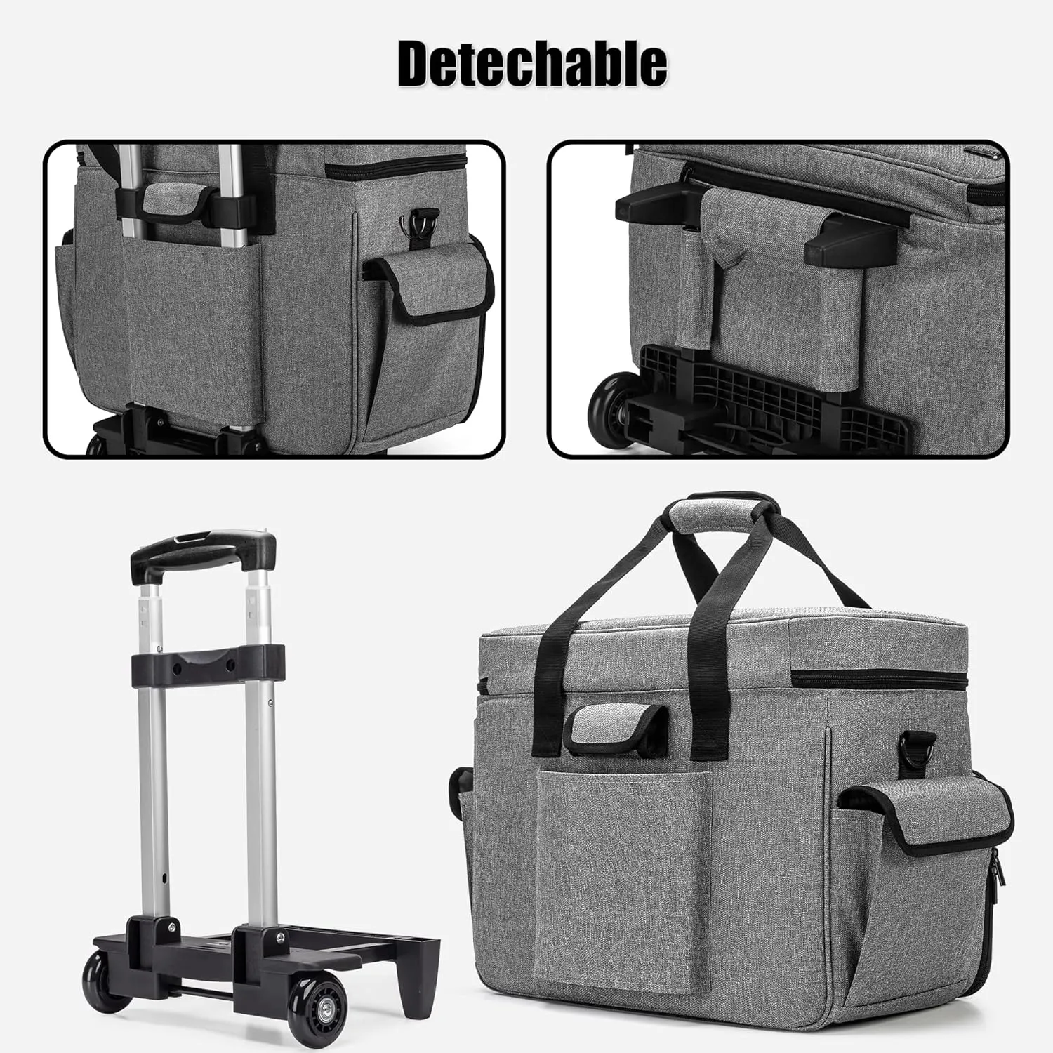 Teamoy Sewing Machine Case with Detachable Wheels, Rolling Sewing Machine Tote with Wheels and Bottom Wooden Pad, Compatible with Singer, Brother and Most Majority Machines and Accessories, Gray