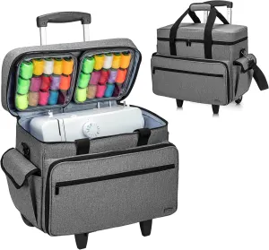 Teamoy Sewing Machine Case with Detachable Wheels, Rolling Sewing Machine Tote with Wheels and Bottom Wooden Pad, Compatible with Singer, Brother and Most Majority Machines and Accessories, Gray
