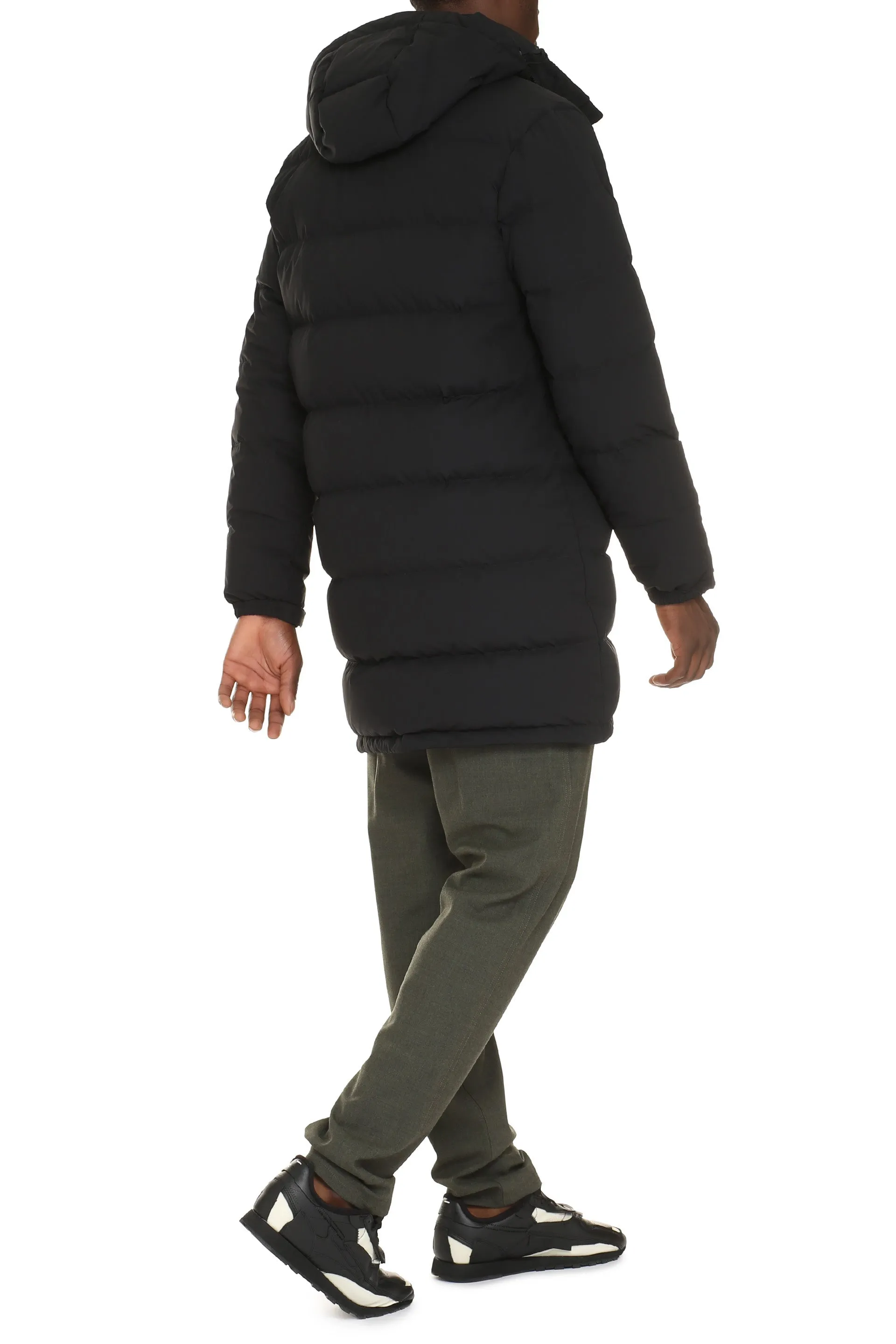 Techno fabric long down jacket