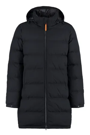 Techno fabric long down jacket