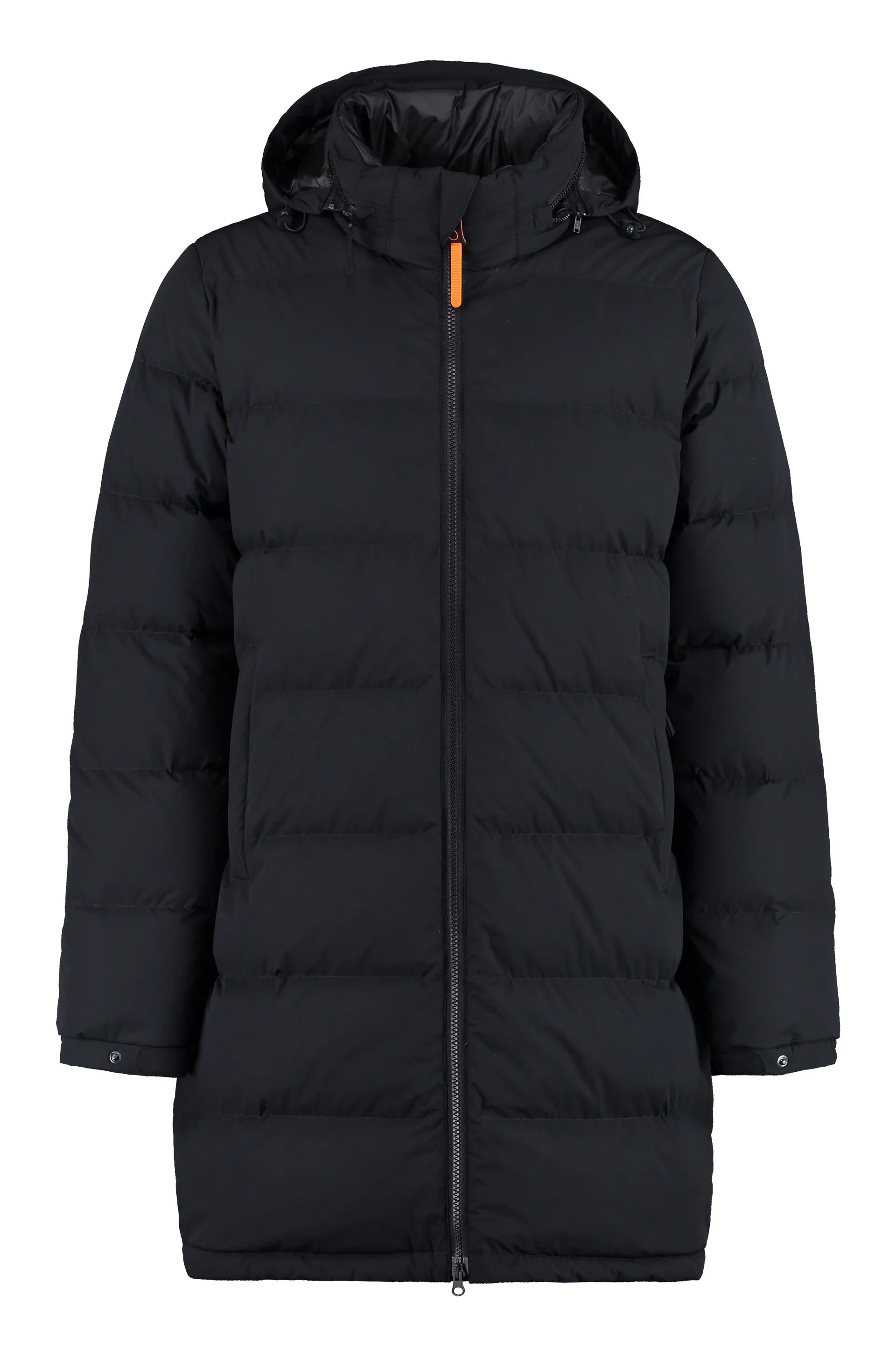 Techno fabric long down jacket