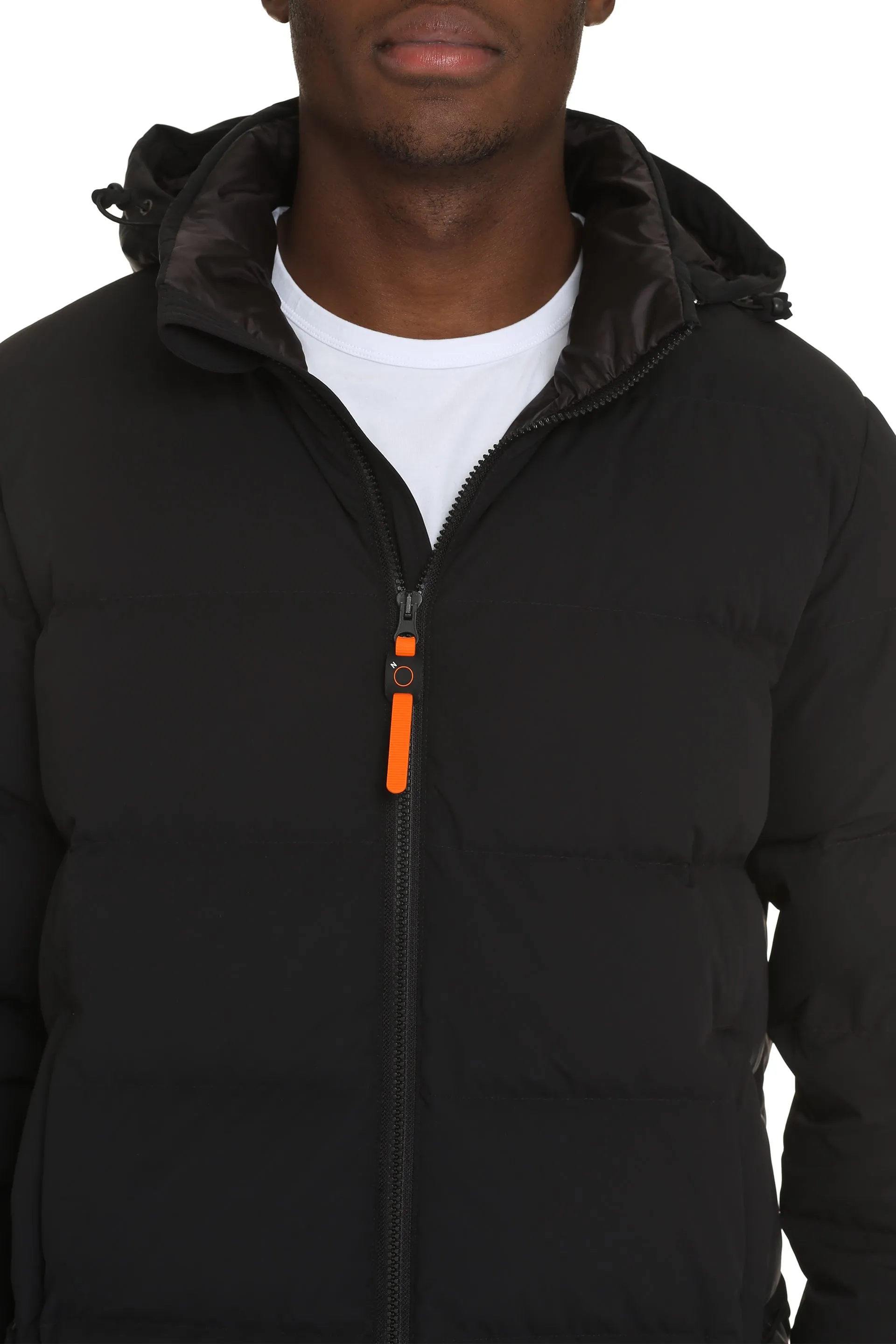 Techno fabric long down jacket