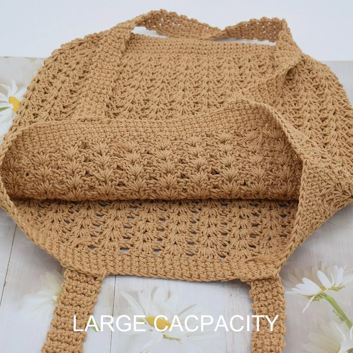 TeeYee Boho Crochet Summer Handbag Handmade Cotton Rope Knit Shoulder Bags for Women Bohemia Tote for Travel
