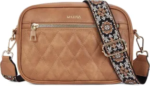Telena Crossbody bags for Women Trendy Quilted Crossbody Bag Faux Leather Purse with Wide Strap