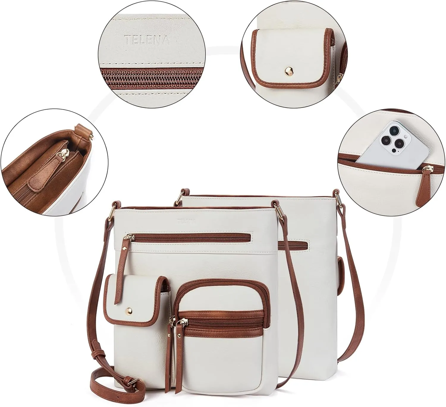Telena Crossbody Purses for Women Medium PU Leather Shoulder Bag with Multi Pocket for Women