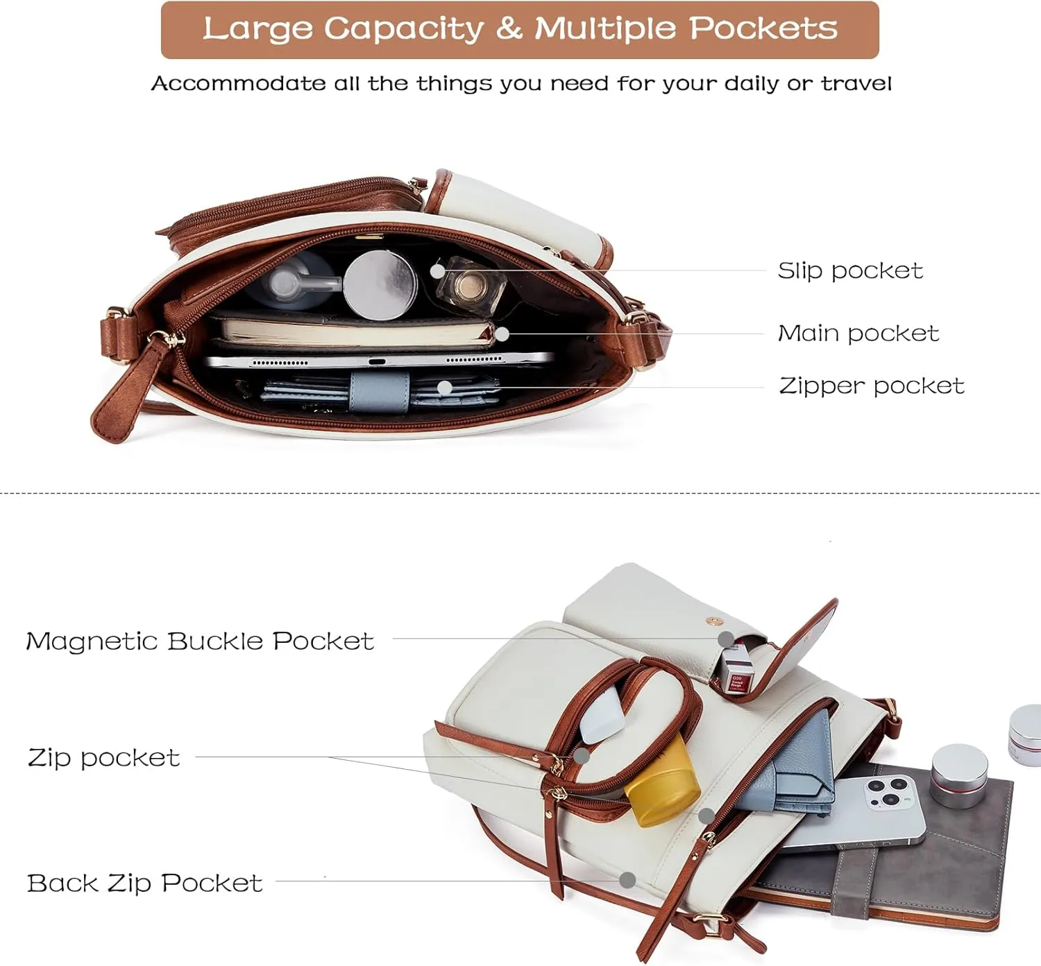 Telena Crossbody Purses for Women Medium PU Leather Shoulder Bag with Multi Pocket for Women
