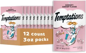 Temptations Classic Crunchy and Soft Cat Treats Shrimpy Shrimp Flavor, 3 oz. Pouch (Pack of 12)