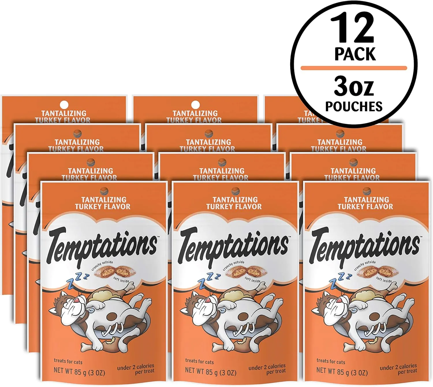Temptations Classic Crunchy and Soft Cat Treats Tantalizing Turkey Flavor, 3 oz. Pouch (Pack of 12)
