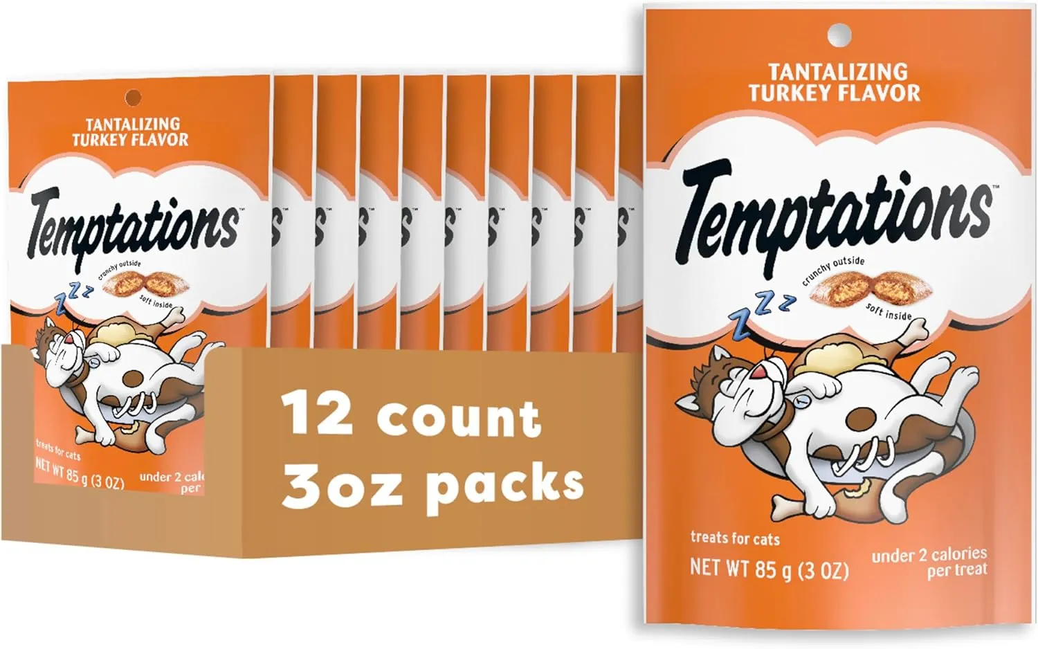 Temptations Classic Crunchy and Soft Cat Treats Tantalizing Turkey Flavor, 3 oz. Pouch (Pack of 12)