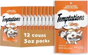 Temptations Classic Crunchy and Soft Cat Treats Tantalizing Turkey Flavor, 3 oz. Pouch (Pack of 12)