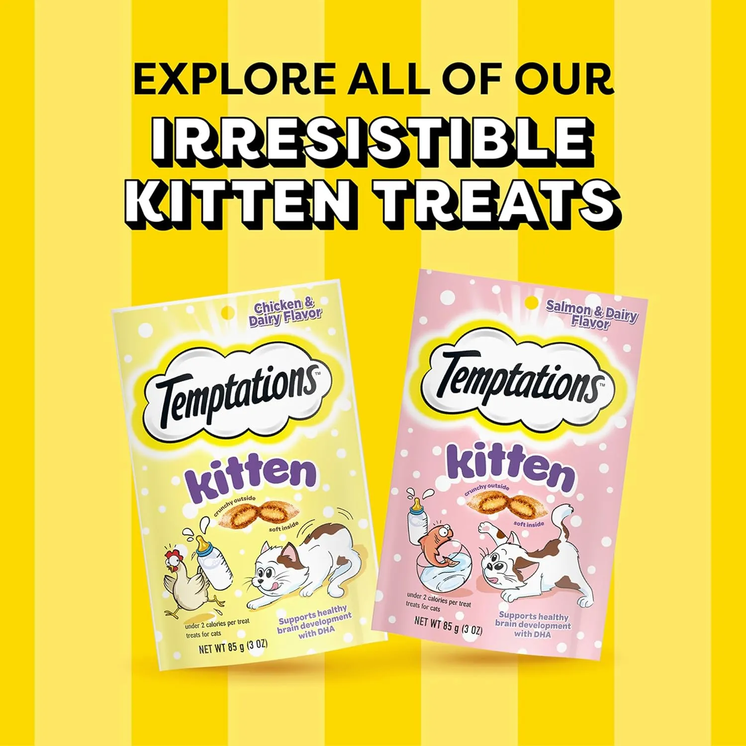 Temptations Kitten Crunchy and Soft Treats Chicken and Dairy Flavor, 3 oz. Pouch, (Pack of 12)