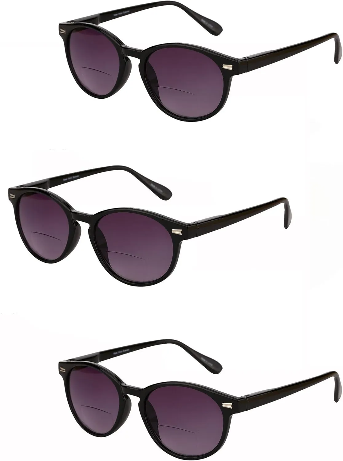 'The Brilliance' 3 Pair of Round Frame Bifocal Reader Sunglasses with Maximum UV Protection & Spring Hinges for Men and Women