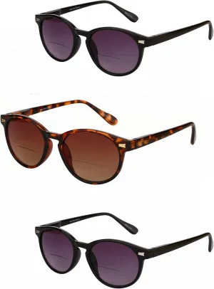'The Brilliance' 3 Pair of Round Frame Bifocal Reader Sunglasses with Maximum UV Protection & Spring Hinges for Men and Women