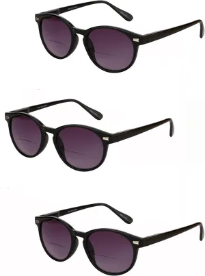 'The Brilliance' 3 Pair of Round Frame Bifocal Reader Sunglasses with Maximum UV Protection & Spring Hinges for Men and Women