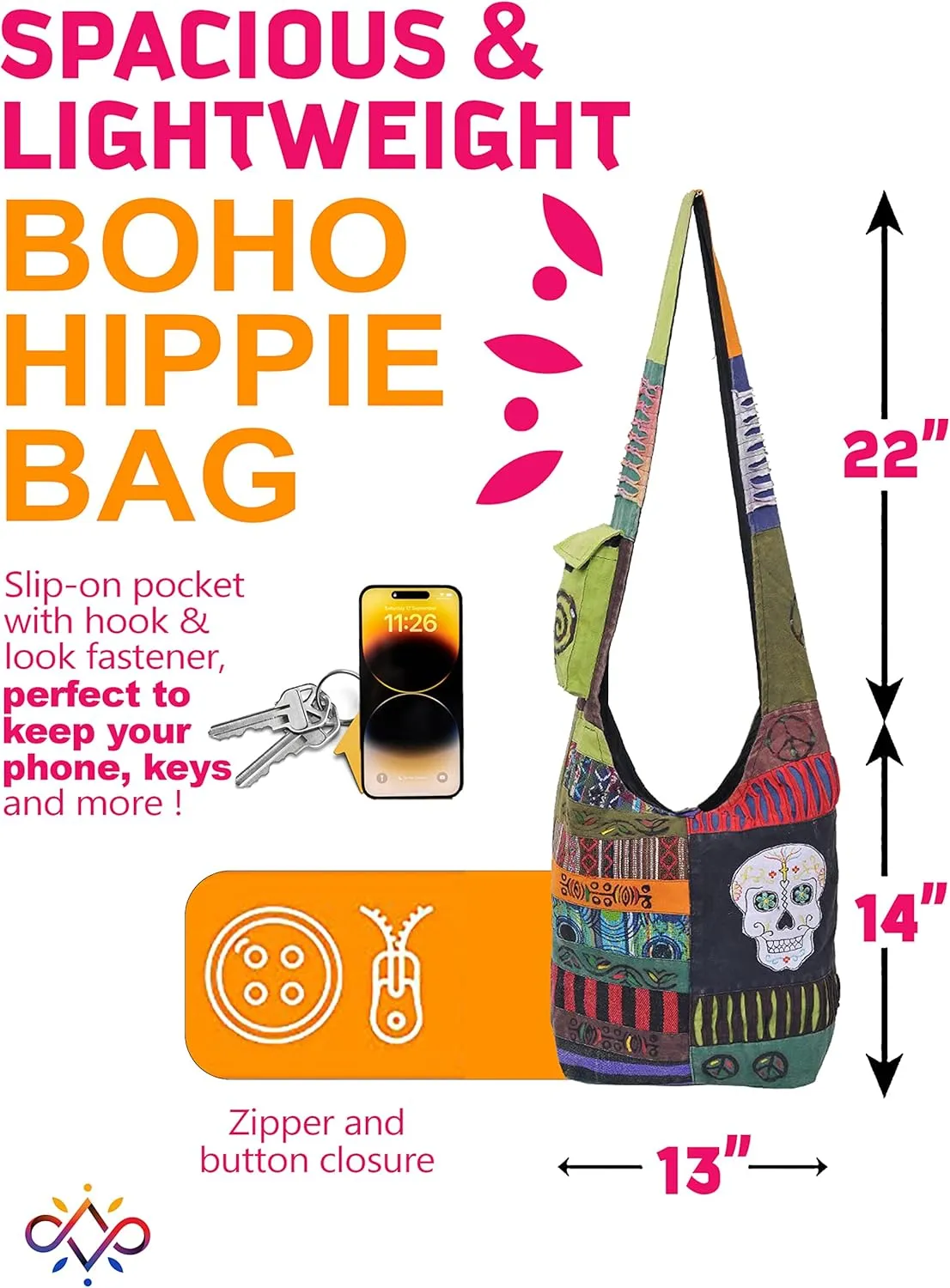 THE COLLECTION ROYAL Hobo Crossbody Bags for Women, Boho Purse, Boho Bag | Hippie Bag, Indie Tote Bag, Cloth Purse for Women