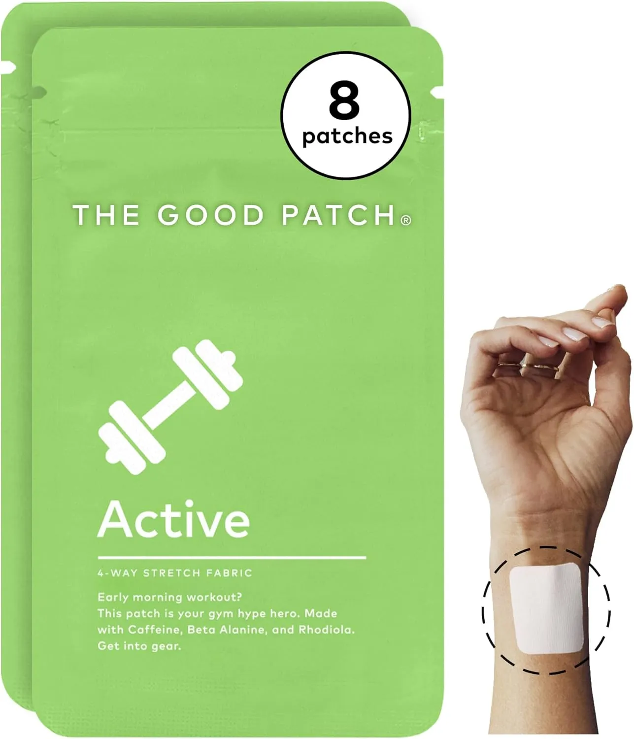 The Good Patch Active Patch, Energy Support, Natural Patch with Caffeine, Beta Alanine, Rhodiola, Plant Powered Wearable Wellness, Sustained Release (8 Total Patches)