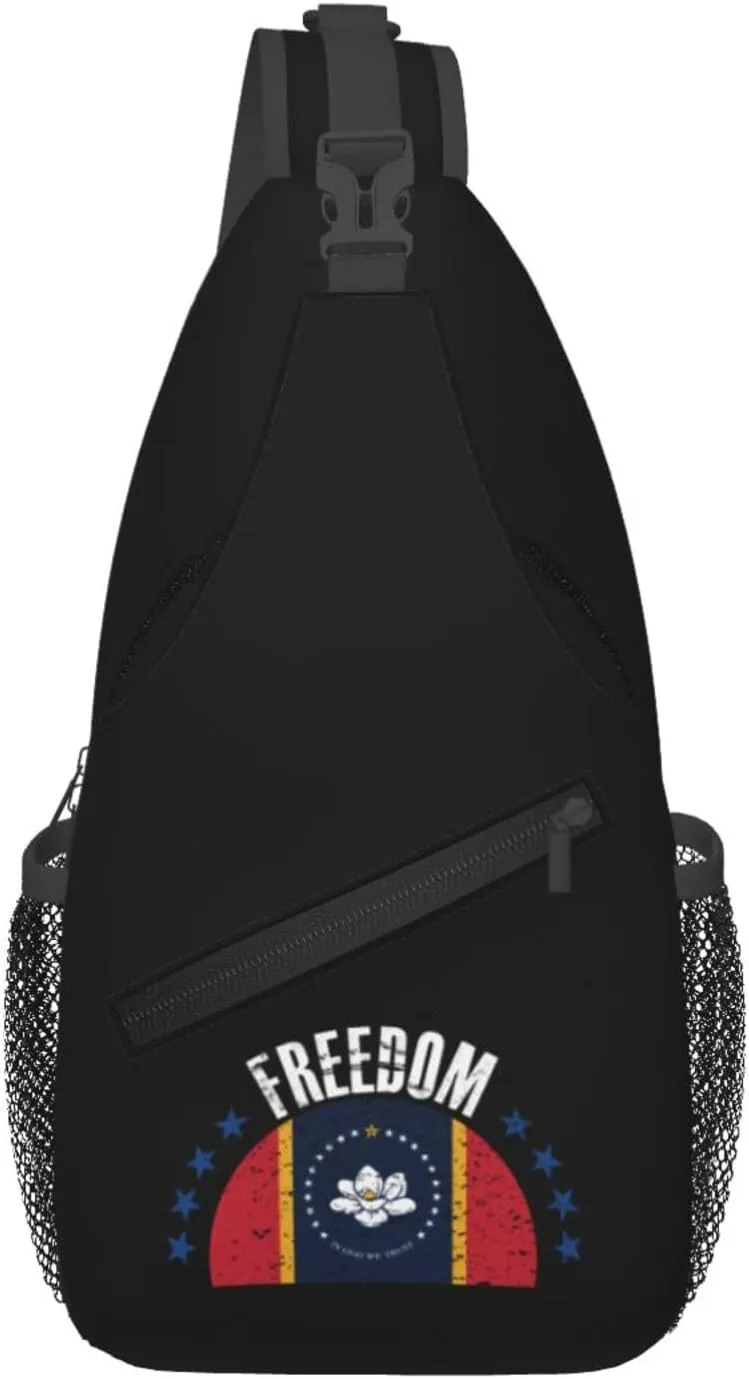 The Mississippi Flag And Freedom Crossbody Bags For Women Men Chest Backpack Gym Shoulder Bag Travel Outdoor Sports Casual Crossbody Bags