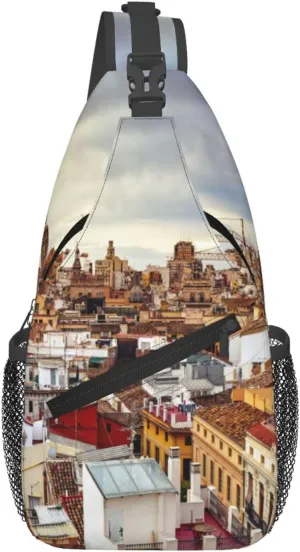 The Old Town Of Valencia Spain Men'S Chest Bag Sling Backpack Crossbody Shoulder Bag Travel Hiking Daypack