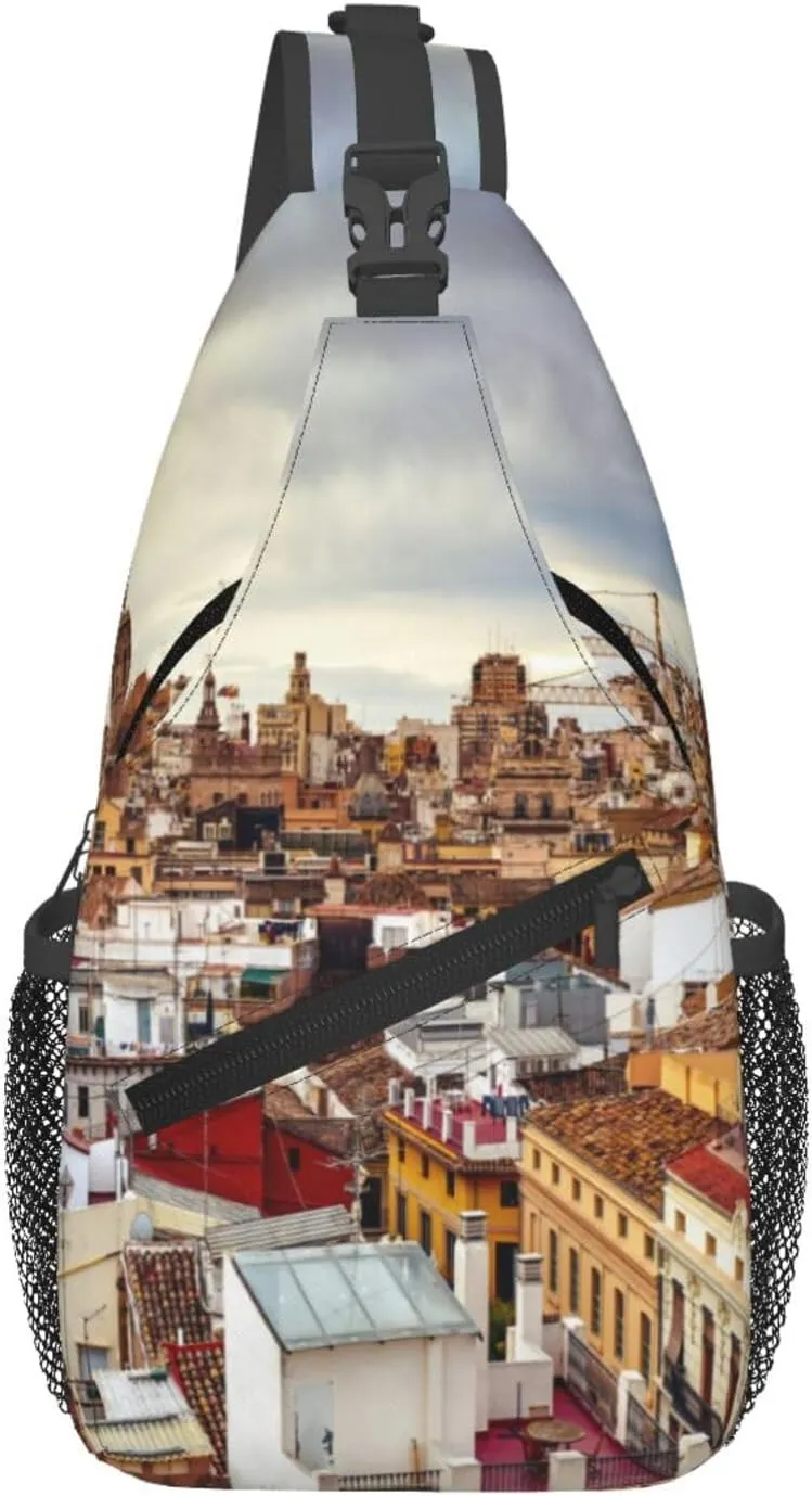 The Old Town Of Valencia Spain Men'S Chest Bag Sling Backpack Crossbody Shoulder Bag Travel Hiking Daypack