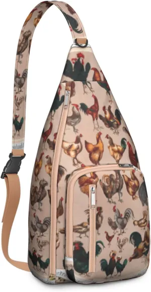 the Poultry Roosters Of the World Seamless Pattern Crossbody Bag Daypack for Women Men Lightweight Waterproof Sling Bag Backpack Hiking Cycling
