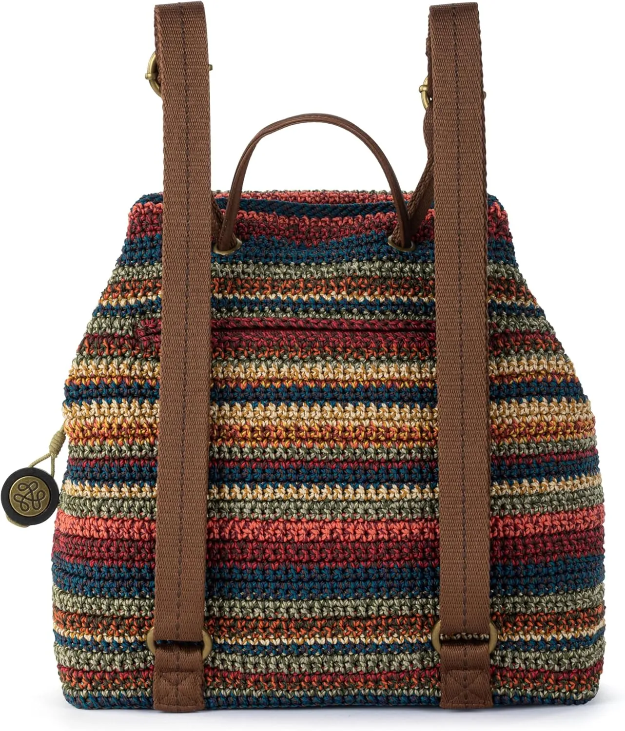 The Sak Sayulita Backpack - Hand Crochet Women's Backpack for Everyday & Travel - Daypack With Adjustable & Removable Straps - Woodland Stripe