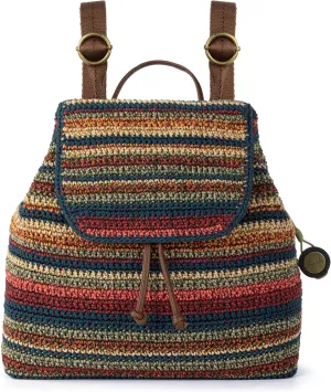 The Sak Sayulita Backpack - Hand Crochet Women's Backpack for Everyday & Travel - Daypack With Adjustable & Removable Straps - Woodland Stripe