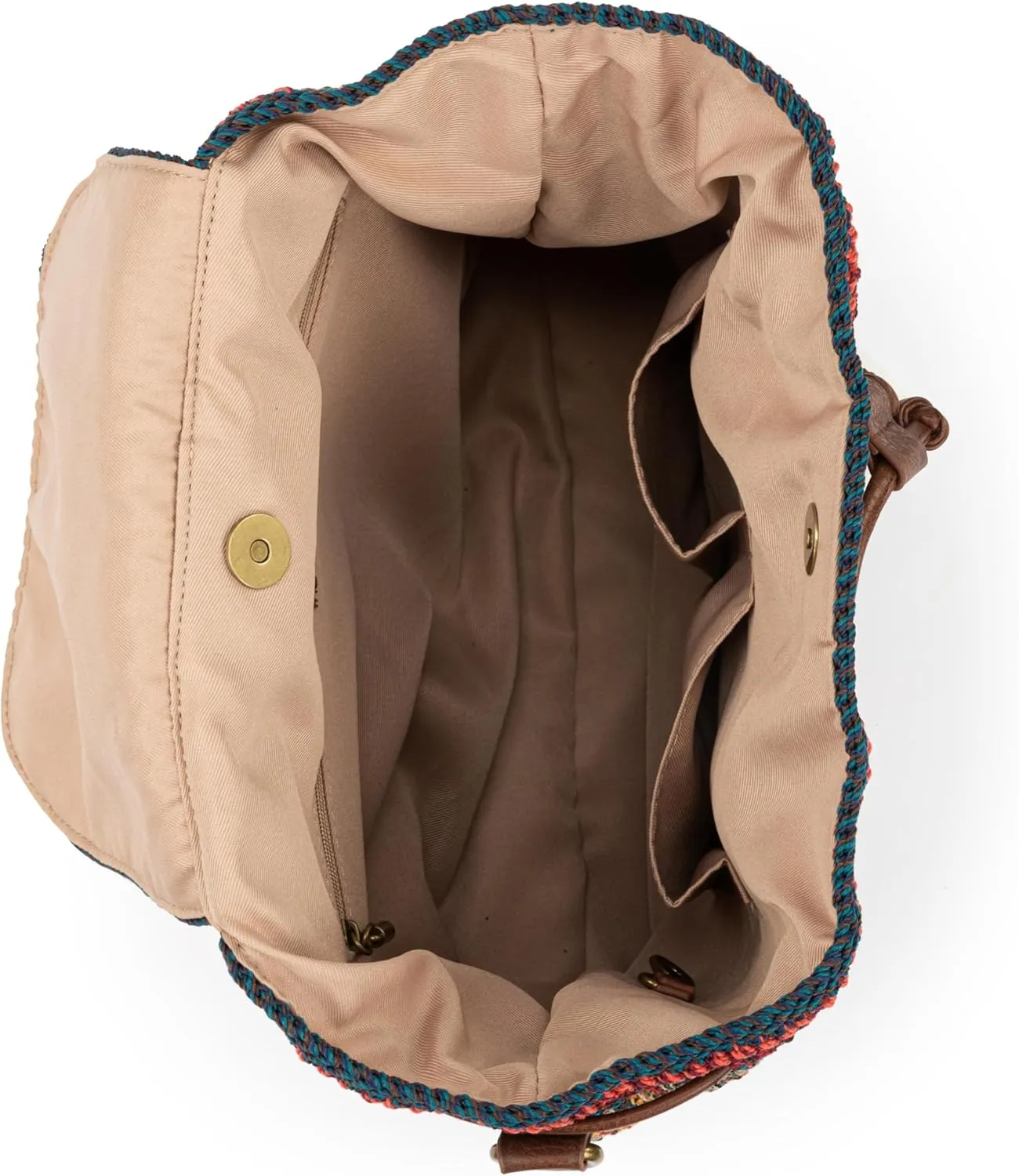 The Sak Sayulita Backpack - Hand Crochet Women's Backpack for Everyday & Travel - Daypack With Adjustable & Removable Straps - Woodland Stripe