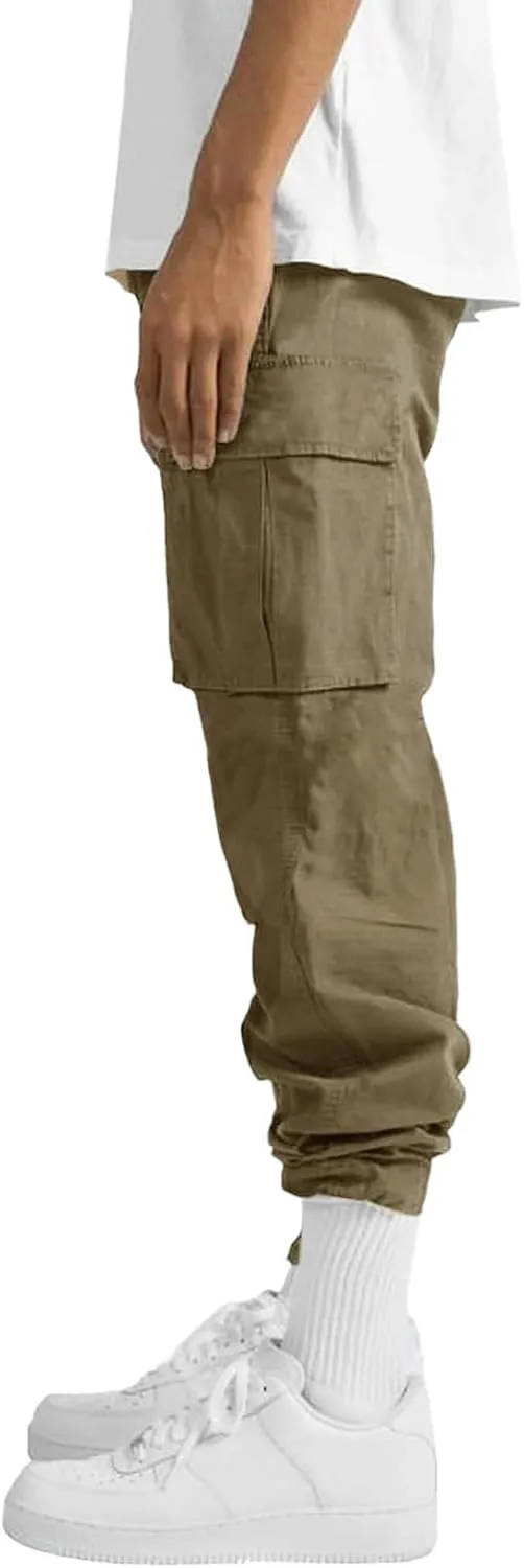 THWEI Mens Cargo Pants Casual Joggers Athletic Pants Cotton Loose Straight Sweatpants