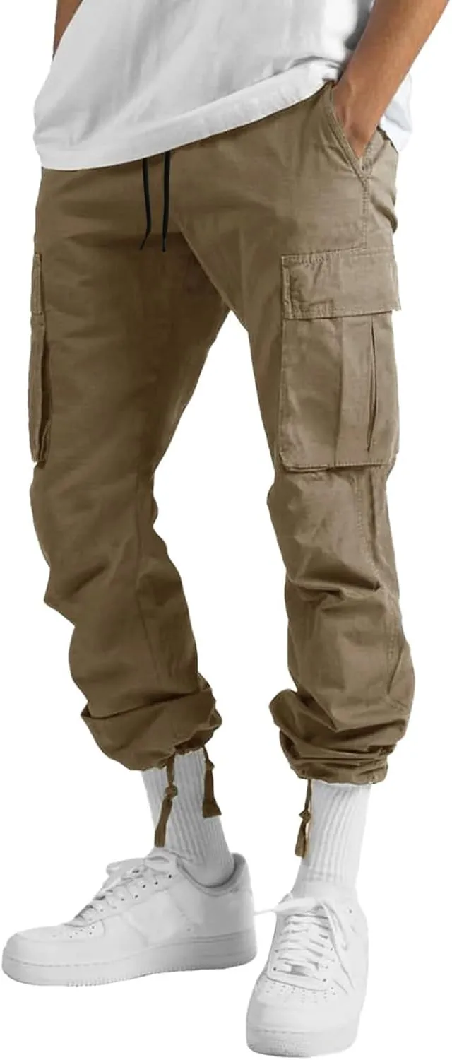 THWEI Mens Cargo Pants Casual Joggers Athletic Pants Cotton Loose Straight Sweatpants